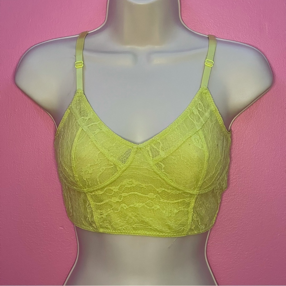 Seductions Lace Bralette - Adjustable Straps - Lime Green - Size Small